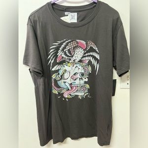 Don Ed Hardy Gray Vintage T Shirt Size Medium Skull Snake Print Streetwear NWT
